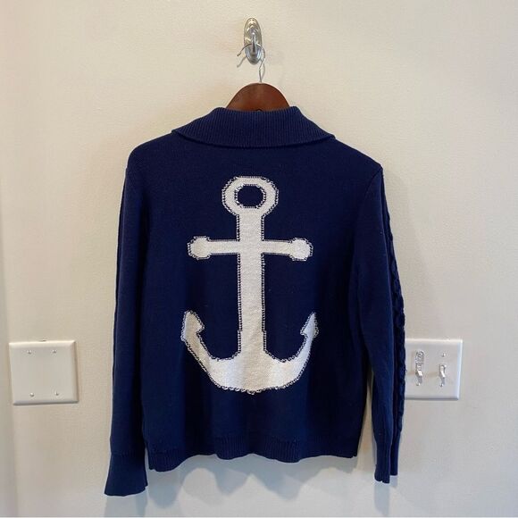Tribal nautical cable cardigan in size 6 navy preppy - Picture 4 of 11